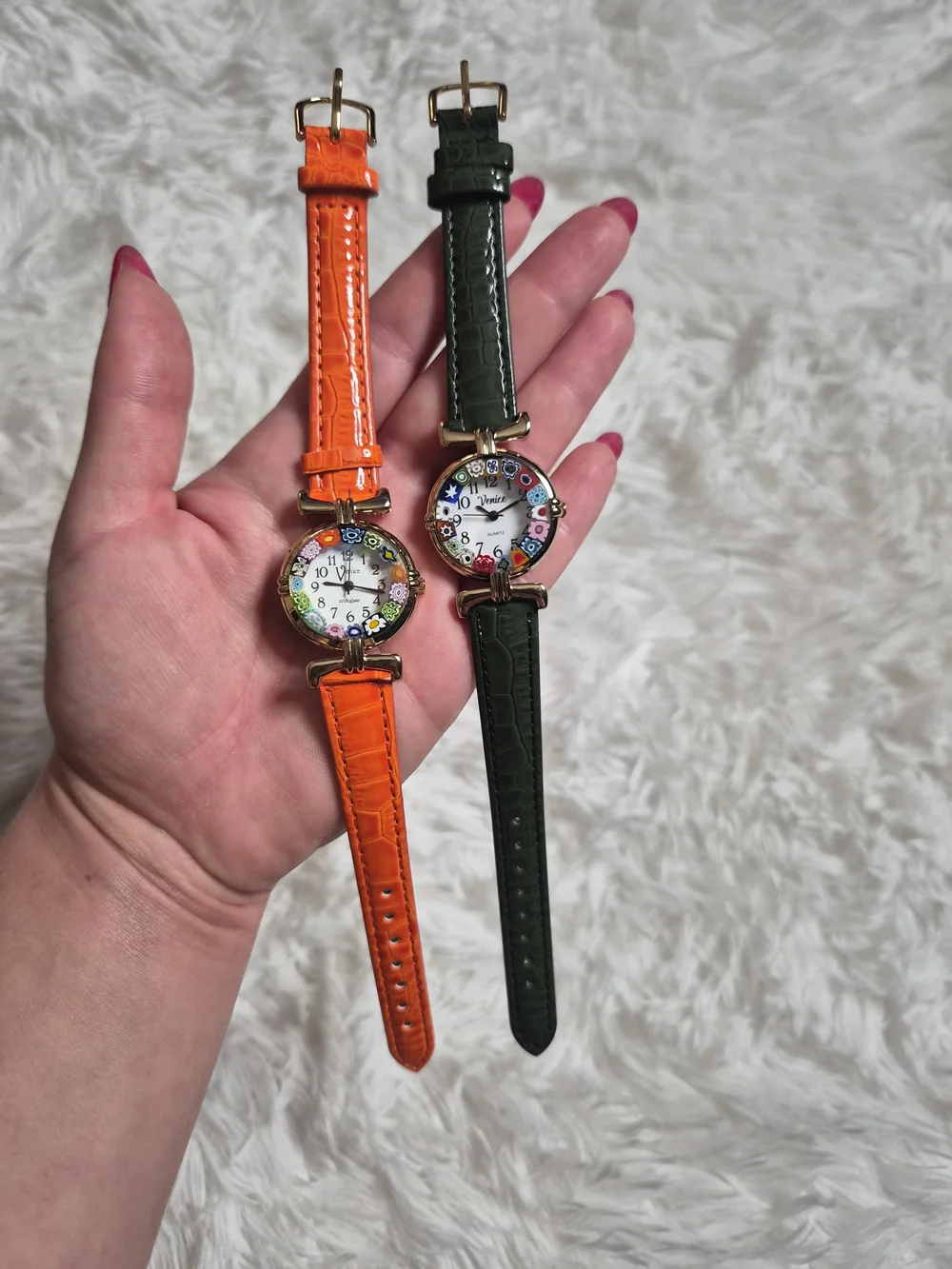 Womens Venice Watch Bundle Duo Set Green Orange Band Gold Tone Art And Glass Art